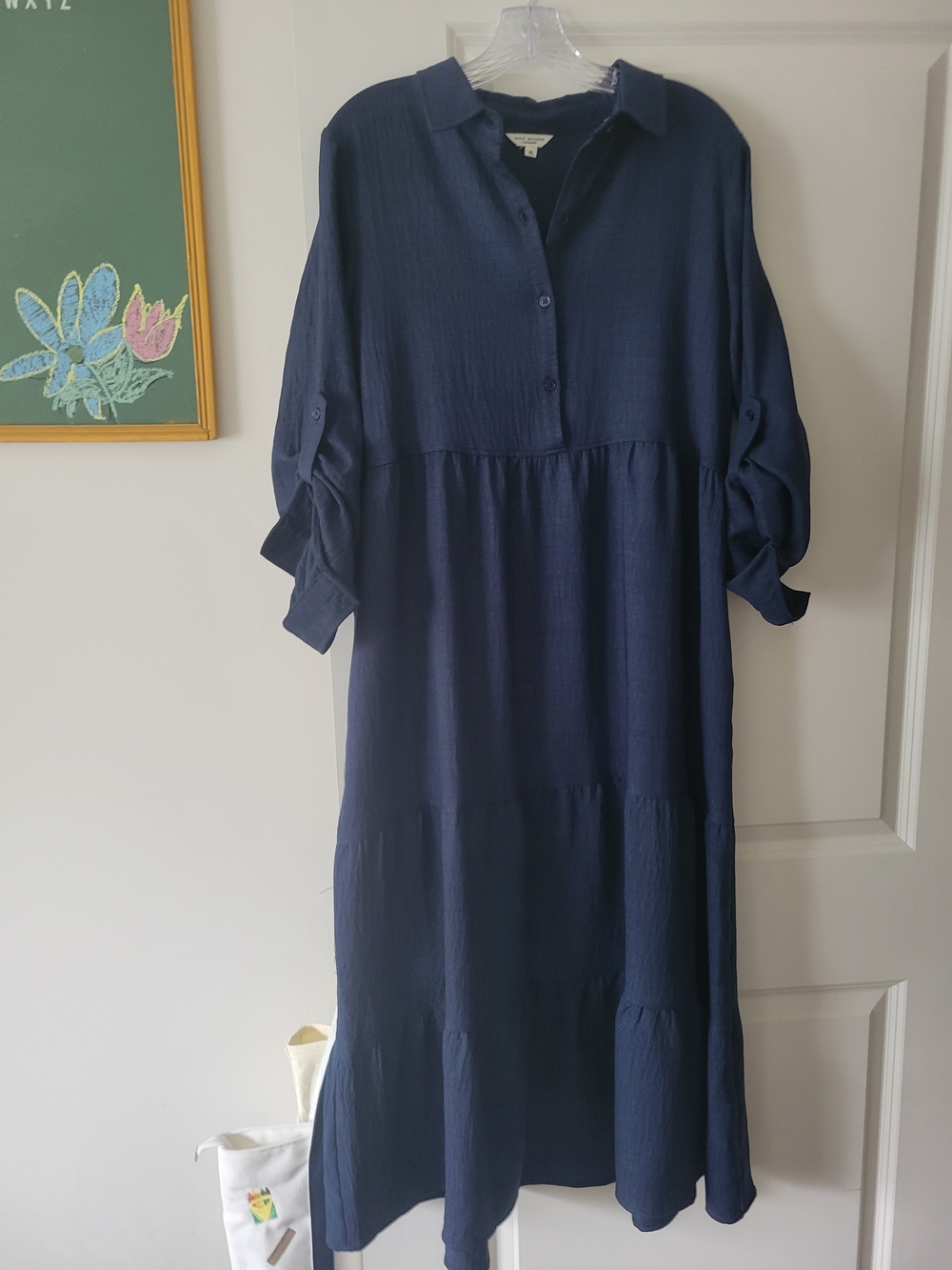 Casual Navy Tiered Maxi Dress - Lightweight Button-Front